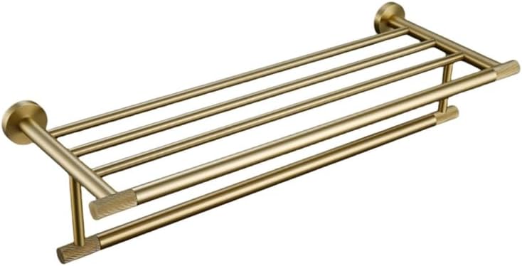 Brushed Gold Bathroom Hardware Accessories Set Knurled Brass Kit with Towel Bar Towel Ring Robe Hook Paper Holder and Toilet Brush (Towel Shelt 60)