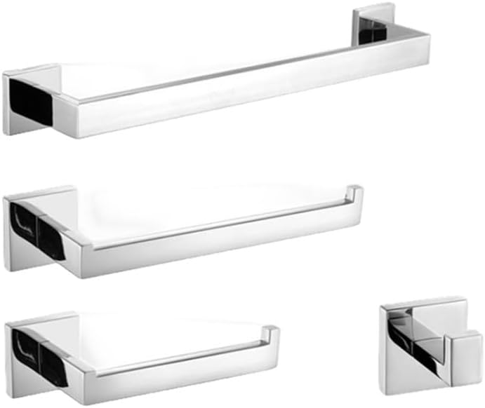 Stainless Steel Bathroom Hardware Mirror Chrome Polished Towel Rack Toilet Paper Holder Towel Bar Hook Bathroom Accessories,4 Piece Set 40cm