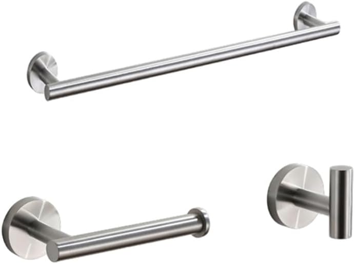 Round Bathroom Accessories Stainless Steel Brushed Toilet Paper Holder Towel Ring Robe Hook Towel Rail Bar Bathroom Hardware,3 Piece Set