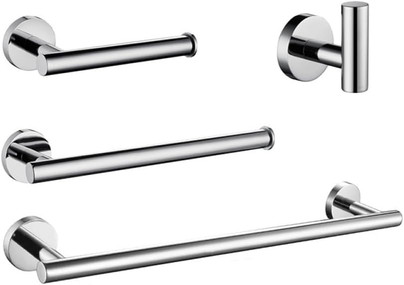 Bathroom Hardware Set Round Towel Bar Toilet Paper Holder Towel Ring Robe Hook Stainless Steel,4 Piece kit 50cm