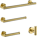 Brush Gold Bathroom Hardware Accessories Set Towel Bar Paper Holder Towel Ring Robe Hook Round Classic Bathroom Fittings, 4 Piece kit 30cm
