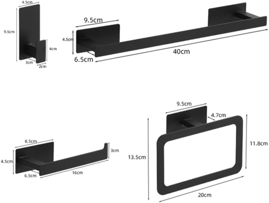 Stainless Steel Matte Black Bath Hardware Set Self-Adhesive Towel Bar Towel Ring Paper Holder Hook Bathroom Accessories,Black 4PCS Set A