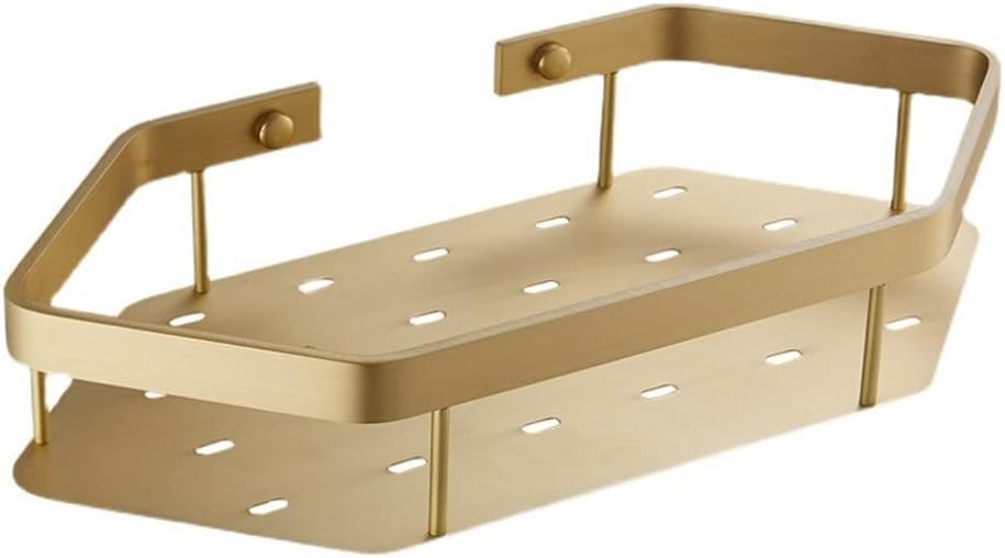Floating Shelves Shower Caddy Creative Total Brass Brushed Gold Bathroom Corner Shelf Wall Mounted Kitchen Storage Holder Multifunctional Shampoo Shower Gel Seasoning Bottles Holde(1 Tier)