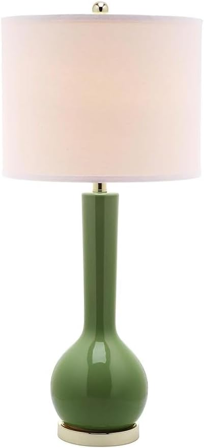 SAFAVIEH Lighting Collection Mae Long Neck Modern Contemporary Green Ceramic 31-inch Bedroom Living Room Home Office Desk Nightstand Table Lamp Set of 2 (LED Bulbs Included)