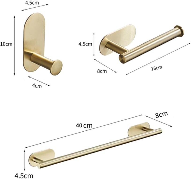 No Drilling Black Bathroom Accessories Sets Toilet Tissue Roll Paper Holder Towel Rack Bar Rail Ring Robe Clothes Hook Hardware,Gold 3PCS Sets B