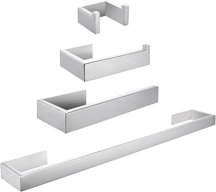 Adhesive Chrome Towel Bar Set Bathroom Accessories Silver Wall Mount Toilet Paper Holder Robe Hook Rack for Bathroom,4