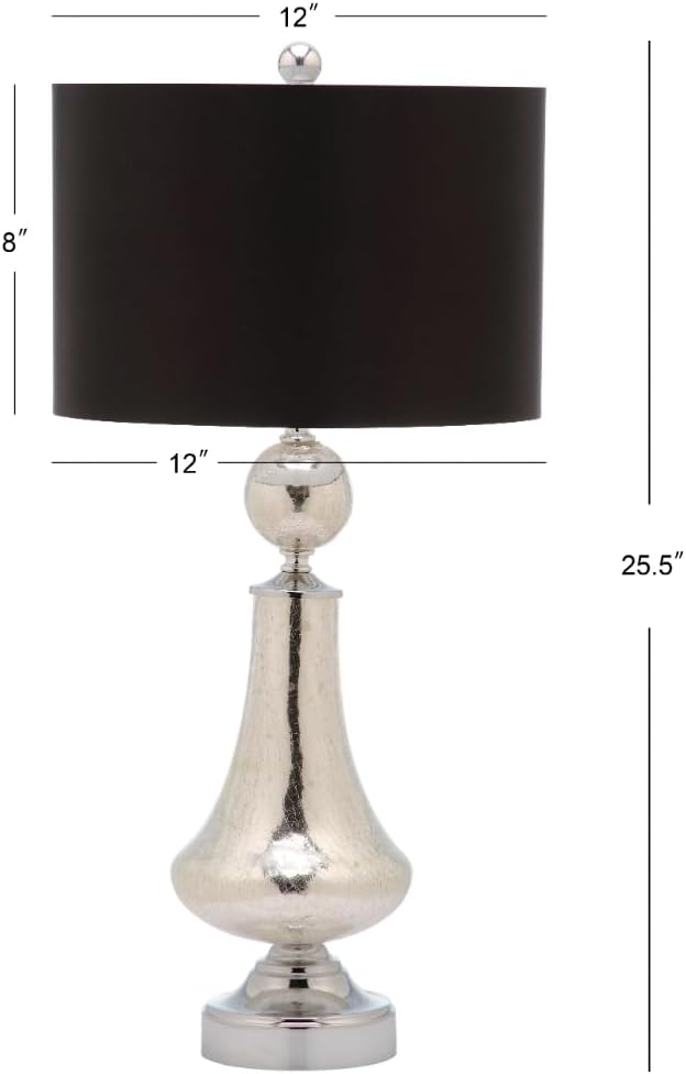 SAFAVIEH Lighting Collection Mercury Crackle Glass/ Black Shade 26-inch Bedroom Living Room Home Office Desk Nightstand Table Lamp Set of 2 (LED Bulbs Included)
