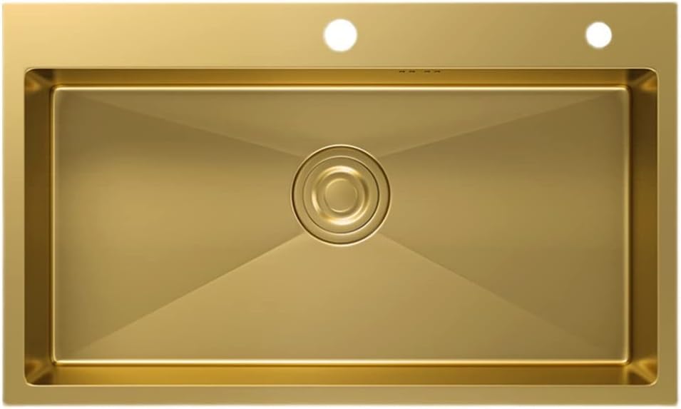 Kitchen Sink Kitchen Single Bowl Sink Single Bowl Bar Preparation with Drain Assembly Drop-in Or Undermount (Color : Gold, Size : 55x45x21cm) (Gold 55x45x21cm)