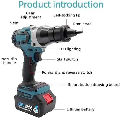 Cordless Electric Rivet Gun Set, 2-in-1 Automatic Riveter for M3-M12, Battery-Powered Pop Rivet Tool with 2 Batteries (5200mAh & 2200mAh) for DIY & Professional Use