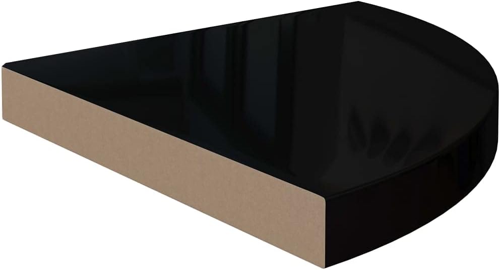 4pcs Floating Corner Shelves, Wall Mounted Corner Storage Display Shelving for Bathroom, Bedroom, Living Room, Kitchen, High Gloss Black 13.8'x13.8'x1.5' MDF -AA