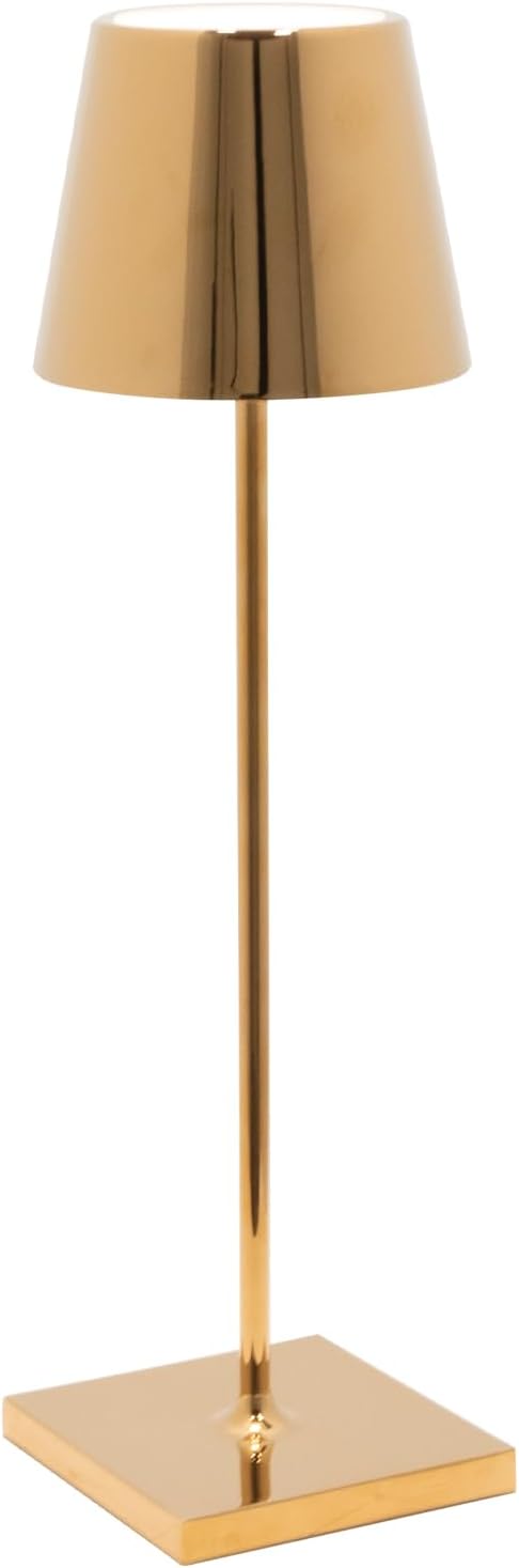 Zafferano, Poldina Pro Lamp with with Glossy Gold Finish, Rechargeable Cordless Table Lamp with Touch Controls, Usable as an Indoor Lamp, Dimmer, 2200-3000 K, Height 14.9 Inches