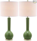 SAFAVIEH Lighting Collection Mae Long Neck Modern Contemporary Green Ceramic 31-inch Bedroom Living Room Home Office Desk Nightstand Table Lamp Set of 2 (LED Bulbs Included)