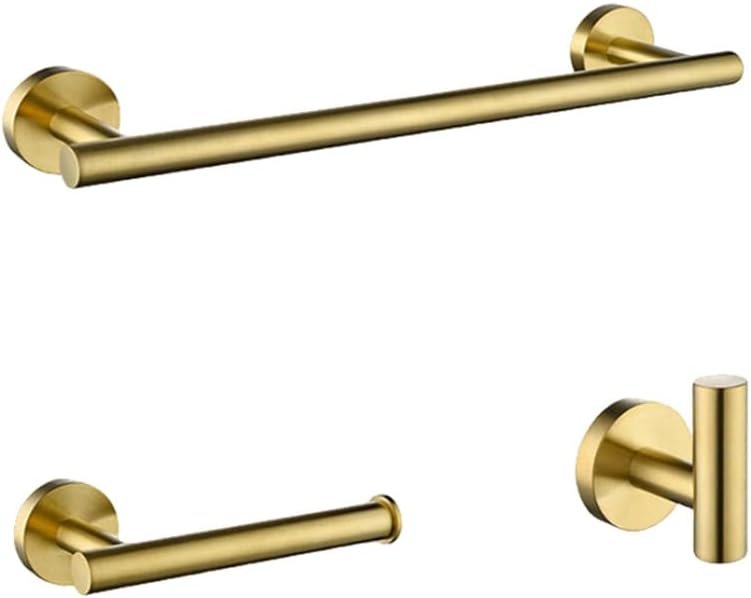 Brush Gold Bathroom Hardware Accessories Set Towel Bar Paper Holder Towel Ring Robe Hook Round Classic Bathroom Fittings,3 Piece kit 30cm