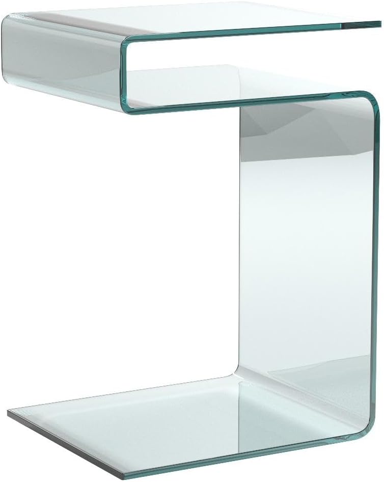 Glass Nightstand End Table, S-Shape Bedside Tables for Bedroom, Modern Small Clear Side Table for Living Room, Sofa Table (Clear S-Shape)