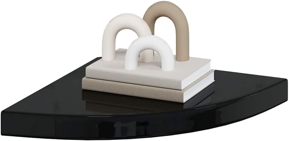 Floating Corner Shelves Set of 4, High Gloss Black Wall Mounted Display Shelves for Living Room Bedroom, 13.8x13.8x1.5 Inch Modern Corner Shelf with Invisible Mount, Durable MDF and Metal