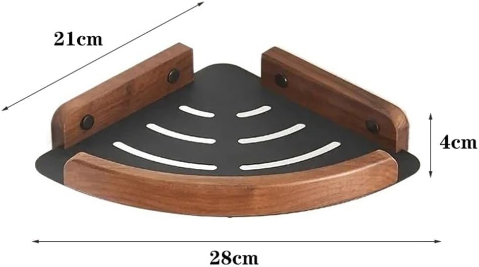 Corner Shower Caddy Bathroom Shelves, Wall-Mounted Triangle Organizer with Wood Guardrail, Light Luxury Walnut Shelves for Kitchen and Bathroom Storage(Walnut)