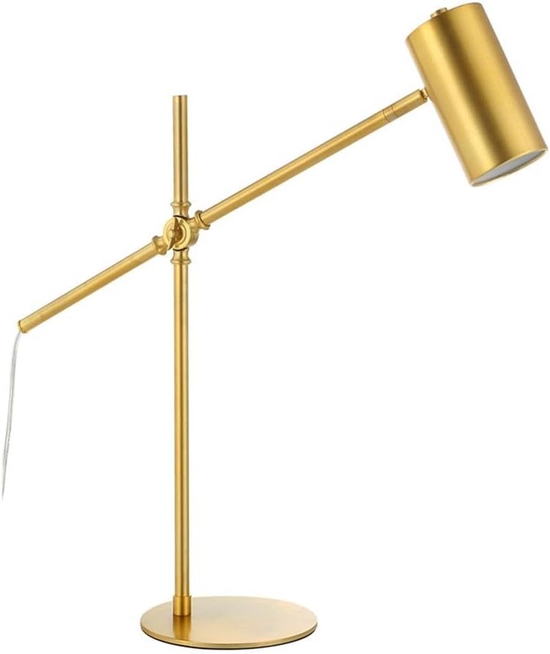 BOWERY HILL 1-Light Coastal Metal Desk Lamp, Cylinder Shade, Brushed Gold Finish, Adjustable Arm, Contemporary Transitional Style, 24.5' H x 25.75' W x 7.5' D, Functional Lighting for Home Office or