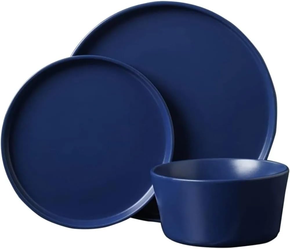 Food Plate Set Stoneware 24-Piece Round Dinnerware Ceramic Dishes to Eat Plates Dinner Sets Dish Tableware Bar
