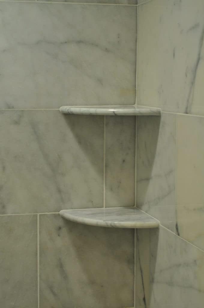 Tenedos 9'' X 9'' Round Edge Bianco Carrara Premium Corner Shower Shelf Piece Both Sides Polished (5)