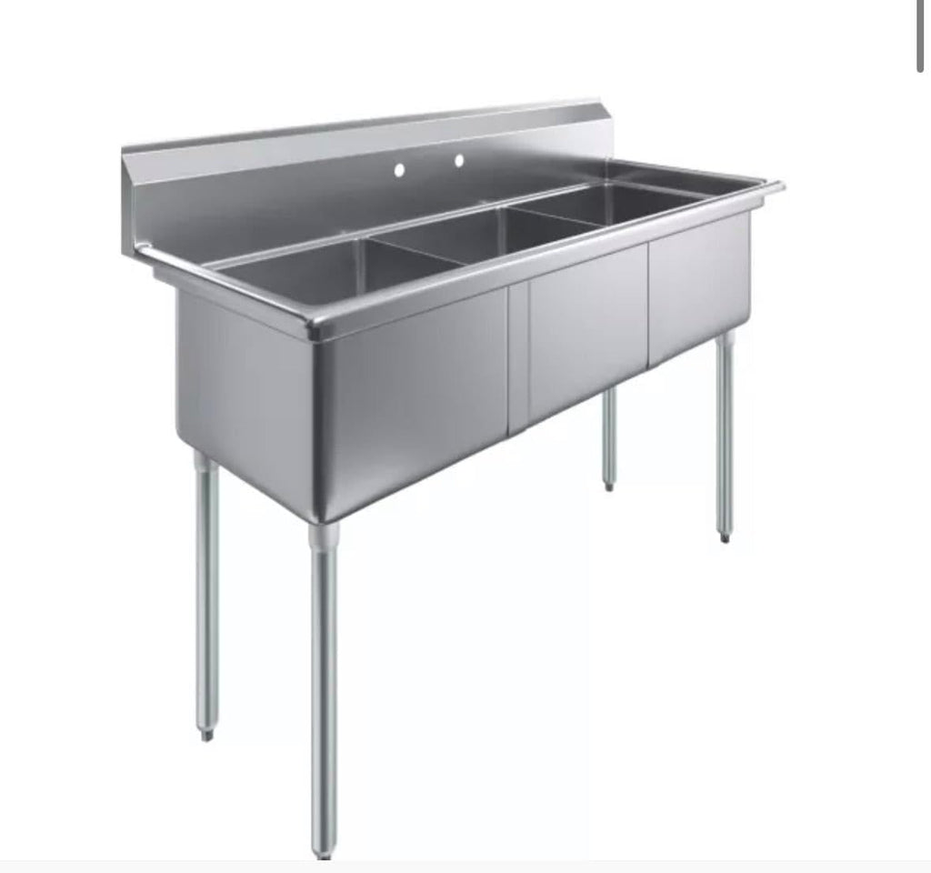 59' x 24' Three Compartment Stainless Steel Commercial Kitchen Prep & Utility Sink | Bowl Size 18' x 18' x 12' | NSF Certified (Size 18' x 18' x 12')