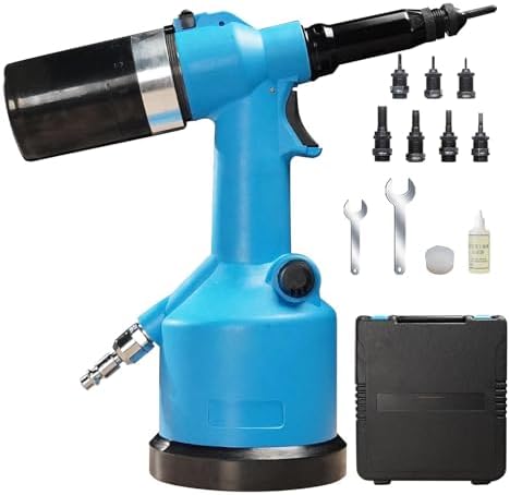 Heavy Duty Air Hydraulic Rivet Nut Tool Kit - Powerful Pop Rivet Gun with 7 Replaceable Nozzles & Toolbox - Automatic Air Rivet Hammer for Construction & DIY Projects (Blue)