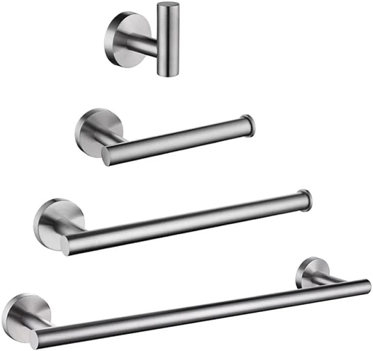 Bathroom Hardware Set Accessories Kit Brushed Stainless Steel Round Wall Rack Hand Bar Toilet Roll Paper Holder Robe Towel Hook,SS,45cm,Set