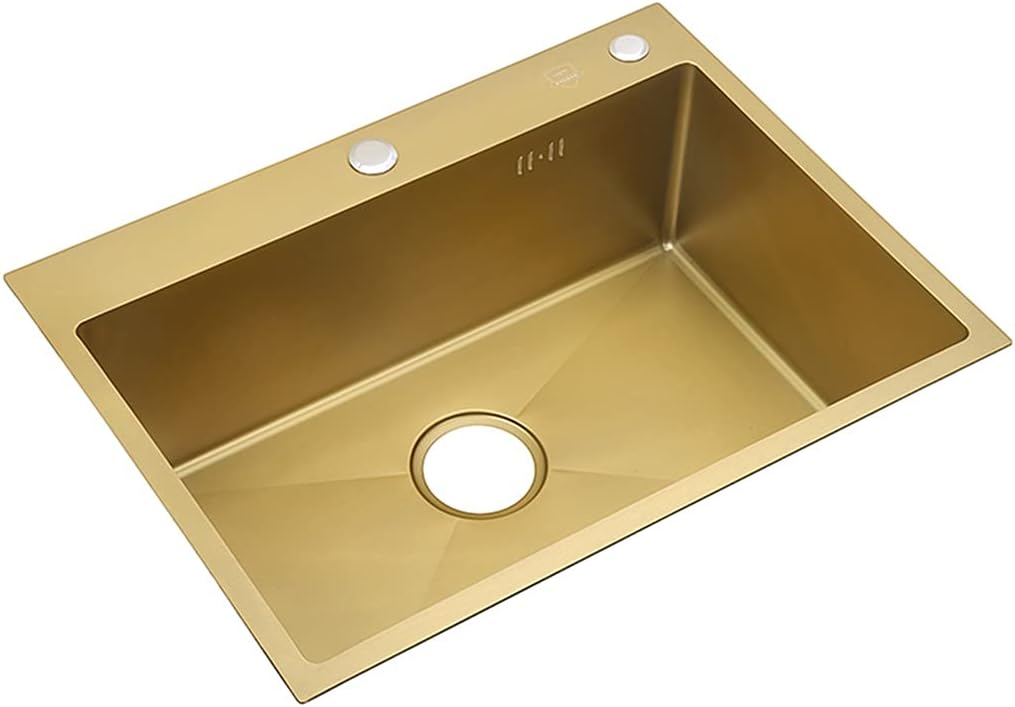 Generic Single Bowl Bar Sink Kitchen Single Bowl Sink with Drain Pipe Drop-in Or Undermount Suitable for Kitchen Courtyard Office Bar Laundry Sink (Color : Gold, Size : 75×45×21cm)