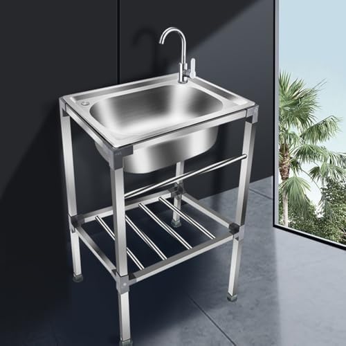 Freestanding Utility Sink,Outdoor Sink Set,Freestanding Stainless Steel Utility Sink, Commercial Kitchen Sink with Faucet, Single Bowl Sink for Laundry Room(One Color-48x35cm(19x14inch)