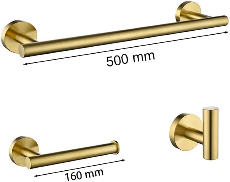 Brush Gold Bathroom Hardware Accessories Set Towel Bar Paper Holder Towel Ring Robe Hook Round Classic Bathroom Fittings,3 Piece kit 50cm