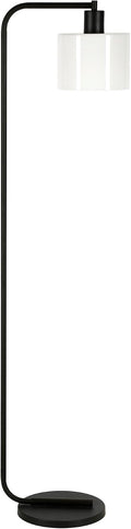 Henn&Hart 57'' Industrial 1-Light Floor Lamp with White Glass Drum Shade for Living Room, Bedroom, or Office, Black