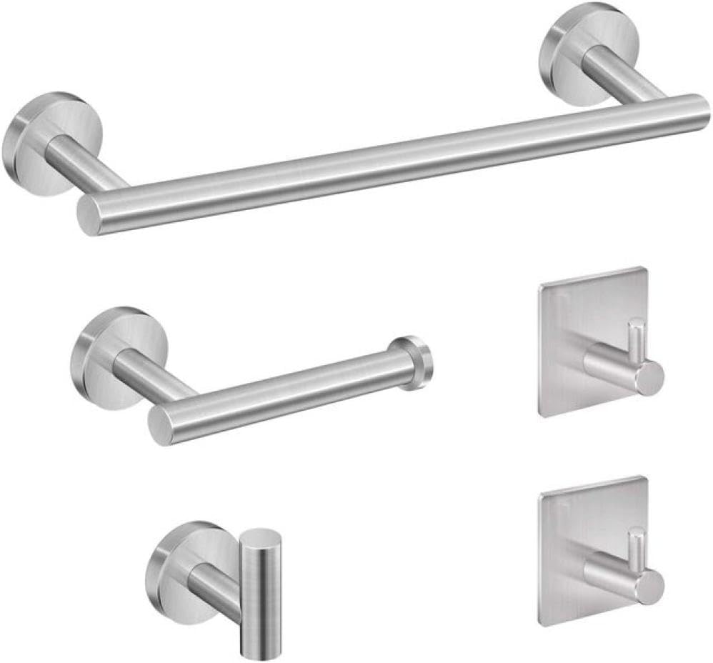Stainless Steel Bathroom Hardware Set Robe Hook Towel Rail Bar Rack Bar Shelf Toilet Paper Holder Bathroom Accessories Sets,5pcs A Set Sliver,1