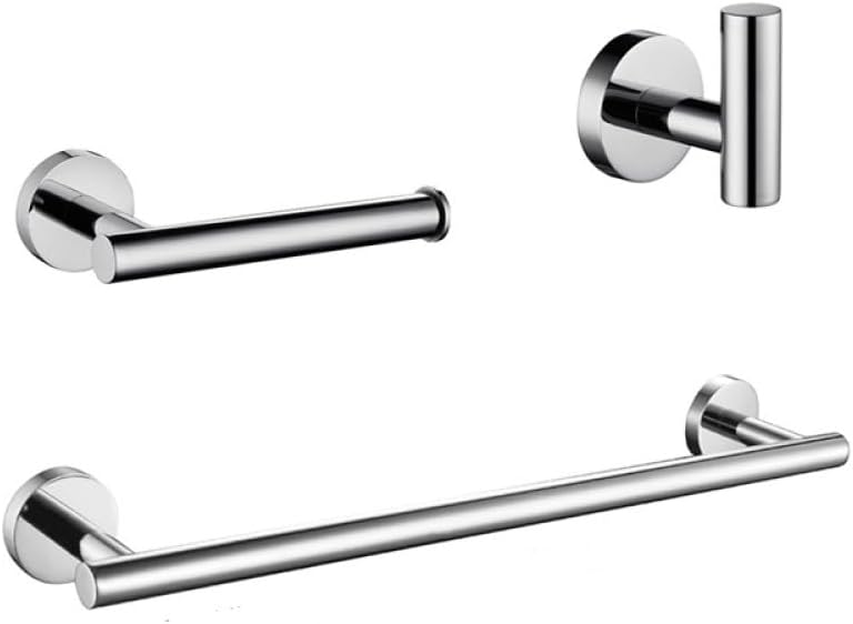 Bathroom Hardware Set Round Towel Bar Toilet Paper Holder Towel Ring Robe Hook Stainless Steel,3 Piece kit 60cm
