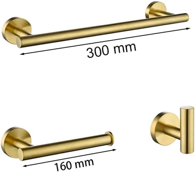 Brush Gold Bathroom Hardware Accessories Set Towel Bar Paper Holder Towel Ring Robe Hook Round Classic Bathroom Fittings,3 Piece kit 30cm