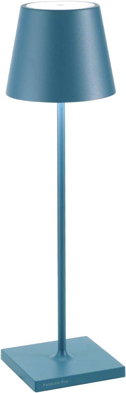 Zafferano, Poldina Pro Lamp, Rechargeable Cordless Table Lamp with Touch Controls, Suitable for Indoor and Outdoor, Dimmer, 2200-3000 K, Height 14.9 Inches, Avio Blue Color