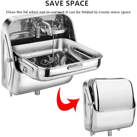 RV Wall-Mounted Sink,Stainless Steel Folding RV Sink, Square Single Bowl Sink, Hand Wash Basin Sink with Cold Water Faucet, Wall Mounting Hand Wash Basin Si(