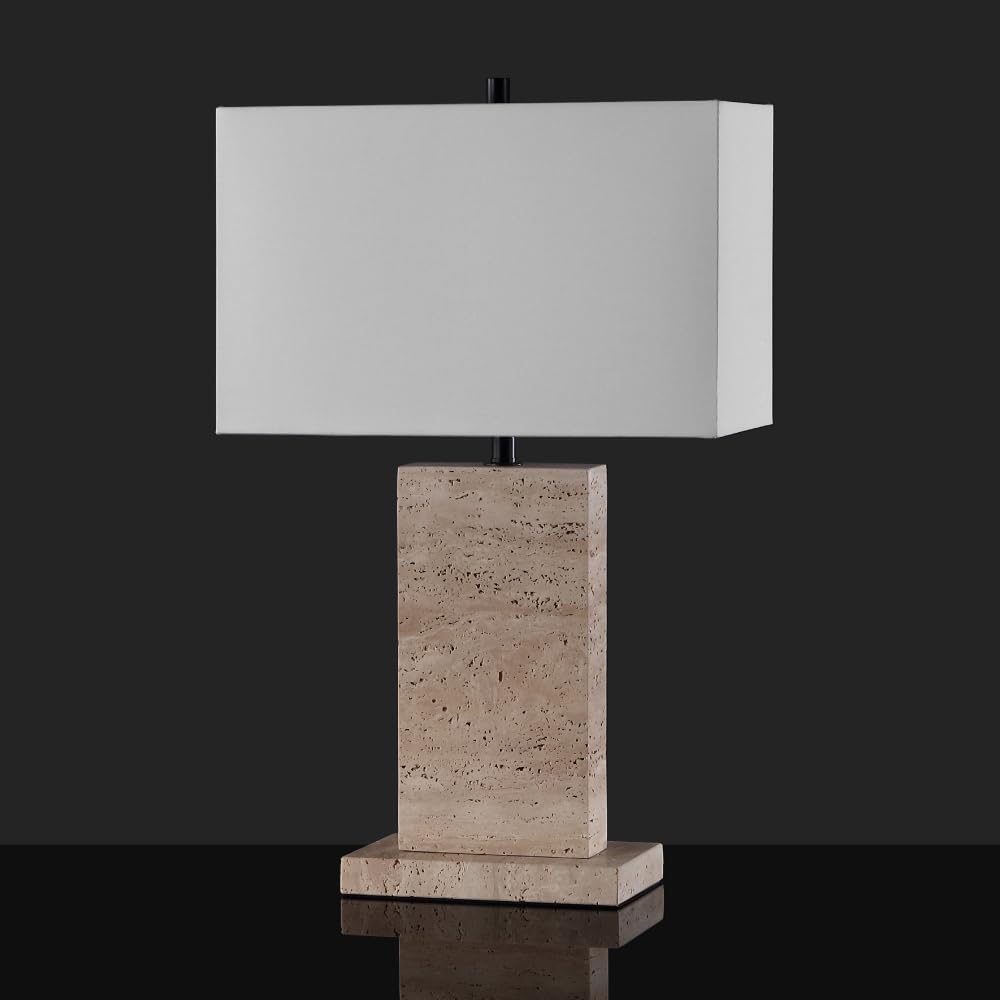 SAFAVIEH Couture Collection Jennabriana Travertine/Black 26-inch Dimmable Table Lamp for Bedroom Living Room Home Office Desk Nightstand