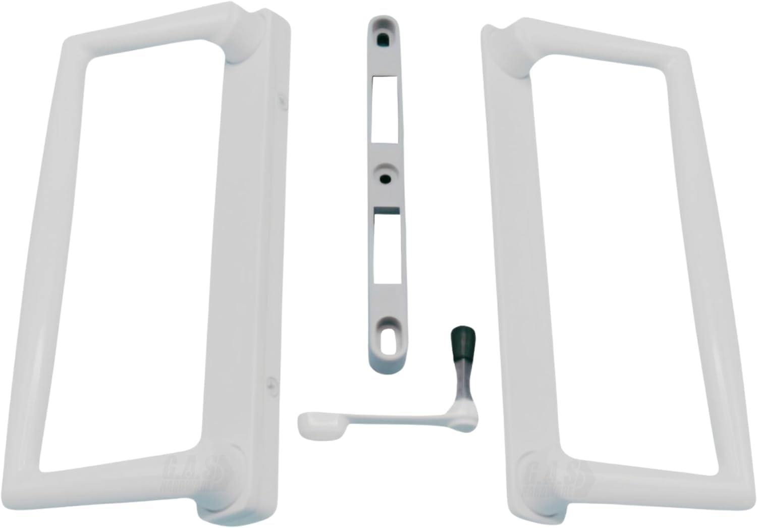 9 in White PGT Sliding Glass Patio Door Handle Set, Surface Mount Replacement with Thumb Latch Lever, Screws and Keepers, 4-15/16 in Hole Spacing Repair Kit
