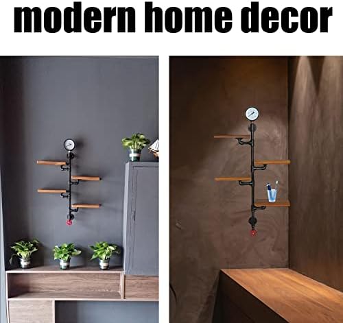 Black Industrial Pipe Shelf Bracket - 4-Tier Retro Wall-Mounted Floating Corner Shelves - Rustic Industrial Storage for Kitchen, Bar, Living Room, Home Decor
