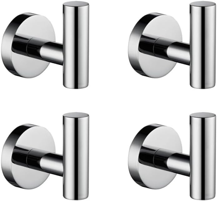 Bathroom Hardware Set Round Towel Bar Toilet Paper Holder Towel Ring Robe Hook Stainless Steel,Robe Hook 4 Piece