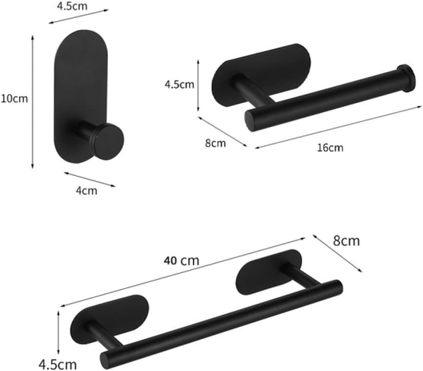 No Drilling Stainless Steel Self-Adhesive Towel Bar Paper Holder Robe Hook Towel Ring Black Silver Gold Bathroom Accessories Set,Black 3PCS Set B