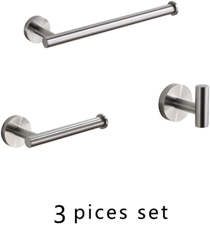 Round Bathroom Accessories Stainless Steel Brushed Toilet Paper Holder Towel Ring Robe Hook Towel Rail Bar Bathroom Hardware,3 Piece Set