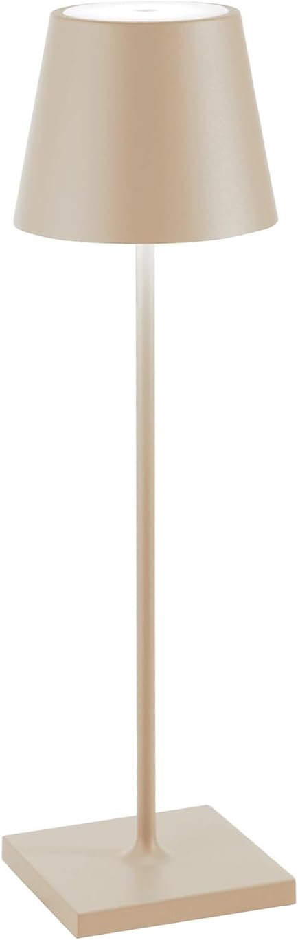 Zafferano, Poldina Pro Lamp, Rechargeable Cordless Table Lamp with Touch Controls, Suitable for Indoor and Outdoor, Dimmer, 2200-3000 K, Height 14.9 Inches, Sand Color
