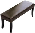 Footstool, Rectangular Sofa Stool Bench Faux Vintage Copper Rivets Leather Bedroom Bed End Stool,Solid Wood Legs Footstool (Color : Bronze)