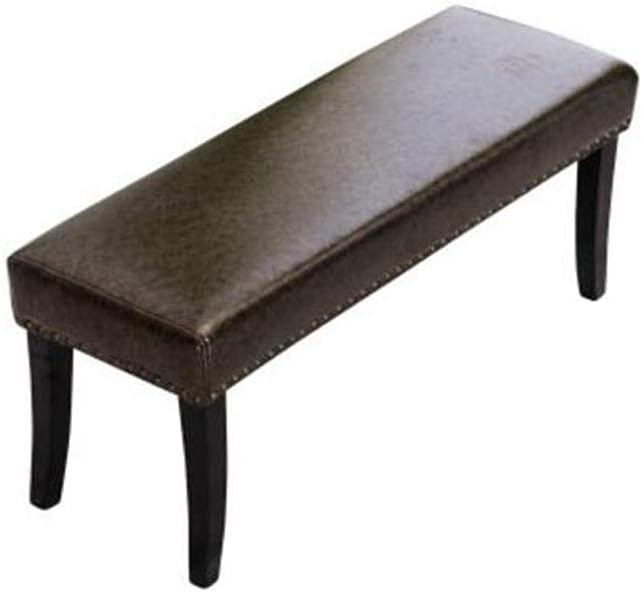 Footstool, Rectangular Sofa Stool Bench Faux Vintage Copper Rivets Leather Bedroom Bed End Stool,Solid Wood Legs Footstool (Color : Bronze)