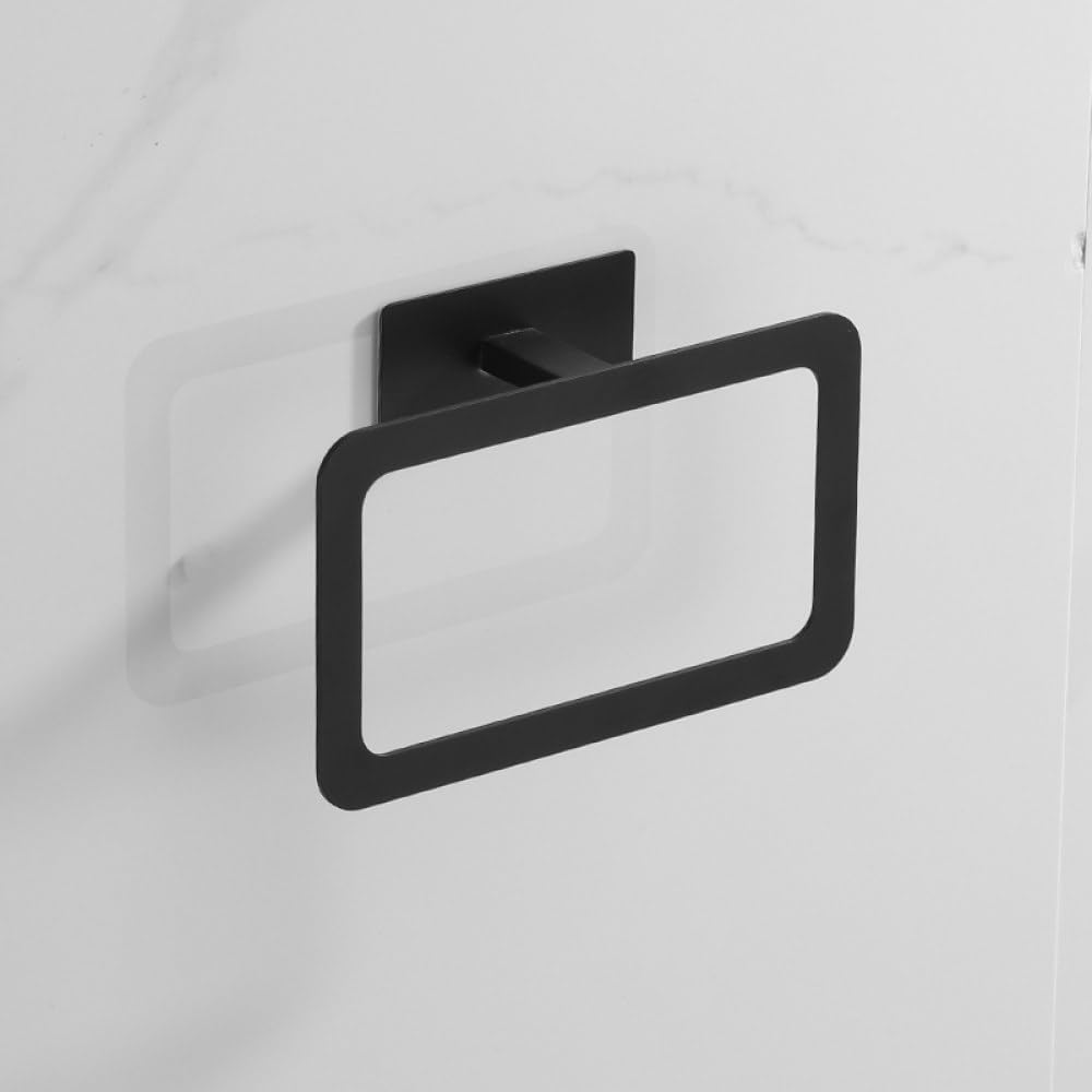 Stainless Steel Matte Black Bath Hardware Set Self-Adhesive Towel Bar Towel Ring Paper Holder Hook Bathroom Accessories,Black 4PCS Set A