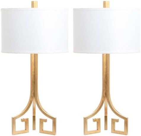 SAFAVIEH Lighting Collection Arabelle Modern Contemporary Greek Key Gold 28-inch Bedroom Living Room Home Office Desk Nightstand Table Lamp Set of 2 (LED Bulbs Included)