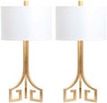 SAFAVIEH Lighting Collection Arabelle Modern Contemporary Greek Key Gold 28-inch Bedroom Living Room Home Office Desk Nightstand Table Lamp Set of 2 (LED Bulbs Included)