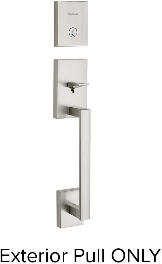Kwikset San Clemente Front Door Lock Handle and Deadbolt Set, Entry Handleset Exterior Only, Satin Nickel, Pick Resistant SmartKey Rekey Deadbolt Security, Interior Sold Separately