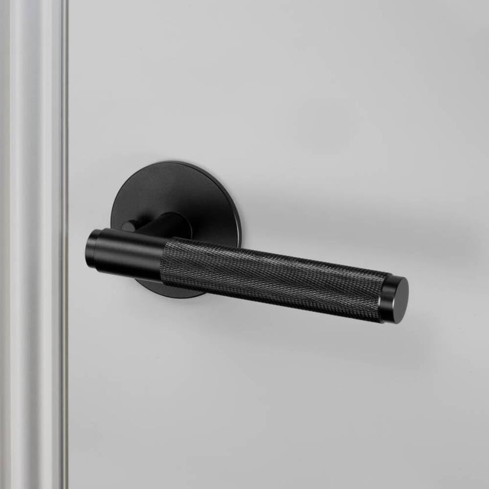 Buster and Punch Door Handle Set Privacy Cross Knurl in Steel