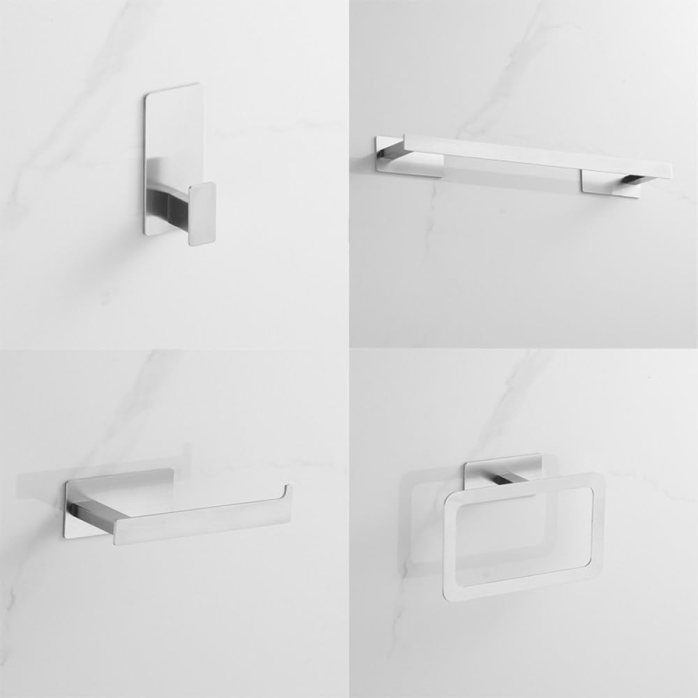 Stainless Steel Matte Black Bath Hardware Set Self-Adhesive Towel Bar Towel Ring Paper Holder Hook Bathroom Accessories,Black 4PCS Set A